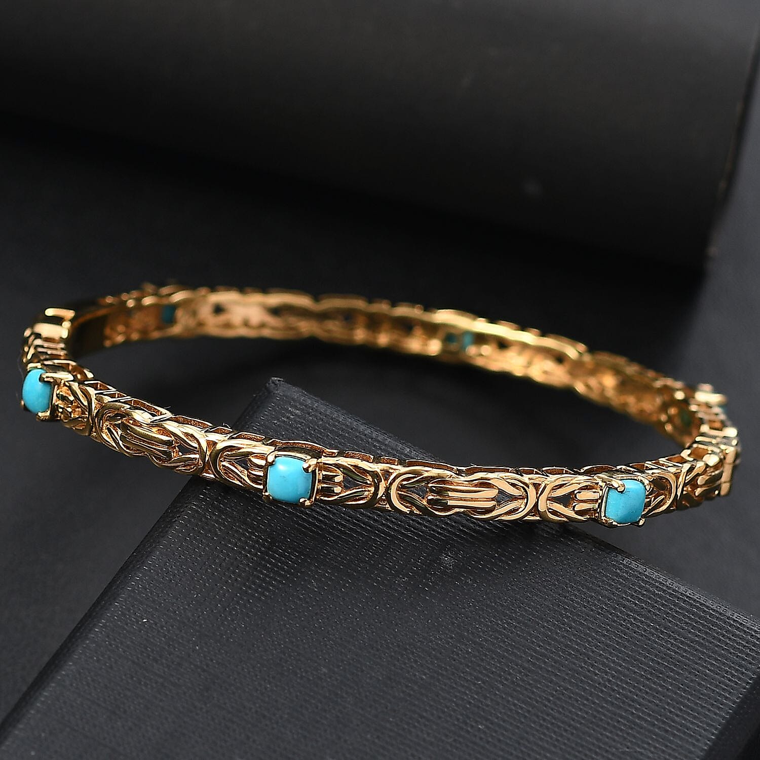 Sleeping Beauty Turquoise  Full Bangle in 18K YG Vermeil Sterling Silver 1.80 ct,  Silver Wt. 17.5 Gms  2.076  Ct.